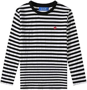 SSLR-Big-Boys-Long-Sleeve-Shirt-Striped Tee Shirts Cotton Crew Neck Casual (Small, Black)