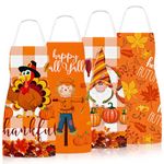 Whaline Fall Aprons Maple Leaves Gnome Turkey Jackstraw Pattern Adjustable Kitchen Cooking Aprons Orange Autumn Washable Aprons for Dinner Baking Grilling Thanksgiving Party Supplies, 4Pcs, Orange,