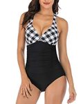 HAIVIDO V Neck One Piece Swimsuits with Ruching Bathing Suits Tummy Control Beach Swimwear for Women A Print 3 M