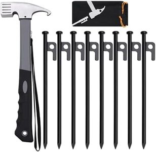 Tent Pegs, 8 pcs Tent Stake and Hammer Set, 7.6 Inch Heavy Duty Forged Steel Tent Stakes, Camping Hammer and Storage Bag for Pop Up Tent, Camping Tent