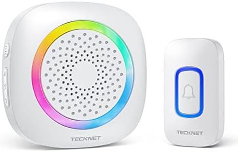 TECKNET Timbre Inalámbrico Funciona con Pilas, 400M Alcance RGB Timbre Inalámbrico Exterior Impermeable IP66, 5 Niveles de Volumen (0-110dB) y 60 Melodías para Hogar/Hotel/Oficina/Emergencia, etc