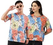 RodZen Couple Men's & Women's Pure Cotton Oversized Tie-Dye T-Shirts (Pack of 2) (Men-M, Women-M; Multicolored)