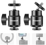 NEEWER Mini Ball Head with Cold Shoe & 1/4” Screw, 2 Pack, 360° Swivel 90° Tilt Ballhead Camera Mount Hot Shoe Adapter for Camera, Camcorder, Smartphone, LED Video Light, Microphone, Ring Light, ST17