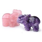 DUQGUHO 2 Pcs Crystal Elephant Decor Natural Rose Quartz Amethyst Elephant Crystal Statue Stones Cute Crystal Desk Decor Elephant Figurine Gifts for Women Men 1.5"