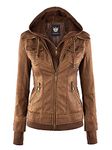 Lock and Love LL WJC664 Womens Faux Leather Jacket with Hoodie XL Camel