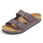 FITORY Mens Sandals, Arch Support Slides with Adjustable Buckle Straps and Cork Footbed, Brown, 10-10.5