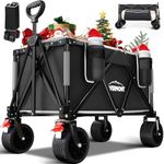 Overmont Portable Foldable Wagon Cart with Side Bag Cup Holder, Heavy Duty Camping Wagon with Removable All-Terrain Wheels, Collapsible Outdoor Wagon for Garden Picnic, Shopping 150L Capacity