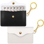 Tondiamo 2 Pack Birth Control Pill Case Sleeve Packet PU Leather Wallet Pill Holder 4.33 x 3 Inch Birth Control Pill Pouch with Key Ring for Pill Card Organizer (Black, White)