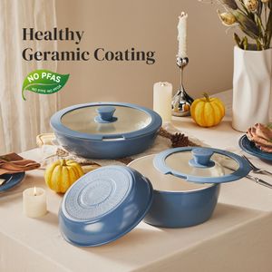 Redchef 16-Piece Ceramic Cookware Set – Blue Non-Stick Pots & Pans