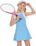 Zaclotre Girls Tennis Dress Cute Golf Outfit Sleeveless Workout Athletic Dresses with Shorts Pockets Blue