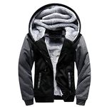 AOTORR Men's Hoodies Full Zip Fleece Jacket Coat Winter Warm Oversized Zip Up Hooded Top with Pockets Black Gray M