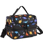 Lunch Box Bag Kids,VASCHY Insulated Two Compartments Cooler Bags for Boys Girls w Shoulder Strap for School,Daycare,Kindergarten,Picnic Dinosaurs Black