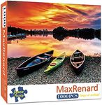 MaxRenard Sunset Scenery Jigsaw Puzzle 1000 Pieces for Adults Canoe at Wetland During Sunset Canoe Lake Home Decoration Challenge Game Gift