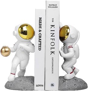 Ureymx Astronaut Bookends, Space Theme Bookends for Shelves, Unique Office Home Room Heavy Duty Bookends Decorative, Book Ends with Anti Slip for Kids Rooms Decor Boys Girl Idea Gift （Gray）