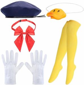 Yewong 5 Pieces Halloween Duck Costume Accessories Include Sailor Hat Duck Nose Knee High Socks Gloves Bowtie for Women Men (Set A)