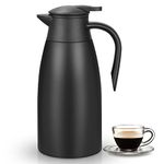 2L Thermal Carafe Jugs, Double Walled Vacuum Insulated Beverages Thermos, Stainless Steel Kettle Serve Hot & Cold Water, Tea and Milk (Black)