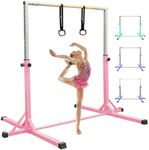 FBSPORT Gymnastics Bar for Kids, Adjustable Height Gymnastic Horizontal Bars,Junior Training Bar Children Folding Training Monkey Bars for Home Using, Pink