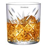 PrimeWorld Crown European Crystal Whiskey Glasses Set of 6 pcs- 300 ml Bar Glass for Drinking Bourbon, Whisky, Scotch, Cocktails, Cognac- Old Fashioned Cocktail Tumblers