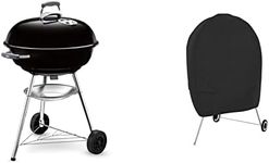 Weber Compact Charcoal BBQ, 57cm, Black & Amazon Basics Charcoal Kettle Grill Cover - Black