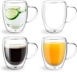 Topsky 4-Pack Double Walled Glass Coffee Cups,12oz Clear Glass Coffee Mugs with Handles,Coffee Mug Latte Espresso Cups for Hot Drinks Tea Milk Juice,Dishwasher Safe