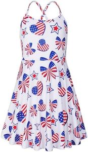JESKIDS Girls Summer Cami Spaghetti Strap Dress Patriotic 4th of July Dresses White Heart Bowknot 10-11 Years