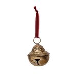 Creative Co-Op Embossed Metal Sleigh Bell with Velvet Ribbon, Gold