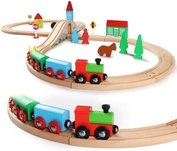 SainSmart Jr. Wooden Train Set for Toddler with Double-Side Train Tracks Fits Brio, Thomas, Melissa and Doug, Kids Wood Toy Train for 3,4,5 Year old Boys and Girls