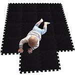 MQIAOHAM Interlocking Soft Foam Floor Mats EVA Puzzle Tiles Protective Flooring Set Floor protector Surface Protection Underlay Mat for Sports Exercise Gym Fitness Basement Garage Workshop black 104