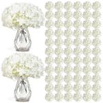 Auihiay 104 PCS Artificial Hydrangea Flowers, Silk Hydrangea Artificial Flowers Heads with Stems, Full Hydrangea Flowers for Wedding Centerpieces, Home Garden Party Decor (Ivory)