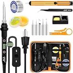 Soldering Iron Kit 80W LCD Adjustable Temperature 180-520℃ Solder Kit Electronics 13 in 1 Welding Tools with ON/Off Switch, Solder Wire, Flux, 5 Soldering Tips, Desoldering Pump, Stand, Tweezers