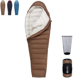 QEZER Winter Sleeping Bag for Adults, Lightweight Down Sleeping Bag -20 Degree C for Cold Weather Camping and Mountaineering Outdoor with 650 FP Duck Down (Coffee, 1000g down)
