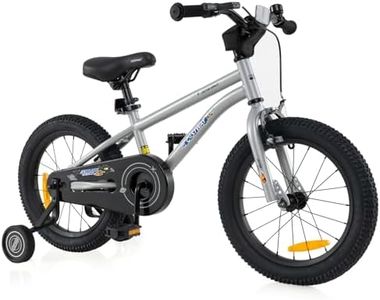 HONEY JOY 16" Kid’s Bike for 4-7 Years Old, Sport Bicycle w/Adjustable Saddle & Anti-Slip Handlebar, Fully Enclosed Chain Guard, Handbrake & Coaster Brake, Removable Training Wheels (Silver)