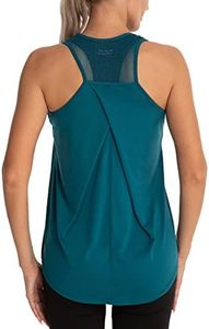 Aeuui Womens Workout Tops for Women Racerback Tank Tops Mesh Yoga Shirts Athletic Running Tank Tops Sleeveless Gym Clothes, Dark Green, Large