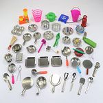 46 Pieces - Miniature Kitchen Set, Kitchen Set for Kids Girls, Real Cooking Kit for Play, Steel Kitchen Set for Girls, Choppu Jaman, Miniature Cooking Set (Pack - 46)