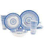 Zog Melamine Dinnerware Set for 4-16 Pcs,Camping Dishes Set with Dinner Plates,Salad Plates,Bowls and Cups.Lightweight and Unbreakable, sky blue flower