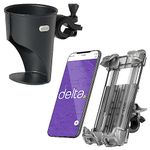 Bike Water Bottle Cages and Bike Phone Mount Bundle by Delta Cycle - Expanding Beverage Cup Holder for Handlebar Universal Bicycle Smartphone Holder Adjusts to Any Handlebar