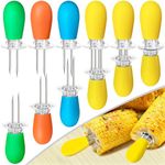 Heado 12 Pcs/6 Pairs Corn Holders, Stainless Steel Corn Cob Holders Corn on The Cob Skewers for BBQ Twin Prong Sweetcorn Holders, Interlocking Design Corn Skewers Forks for Home Cooking BBQ, 4 Colors