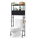 YBING Over The Toilet Storage Over Toilet Bathroom Organizer Above Toilet Storage Stand Freestanding for Bathroom Over Toilet Storage Shelf with Drawer, Space Saver, Black