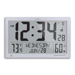 MARATHON Slim Jumbo Atomic Wall Clock, Graphite Gray - Large 15-Inch Full Calendar Display, AM/PM or 24-Hour Time Format, 7 Time Zones, Indoor Temperature & Humidity - Four AA Batteries Included