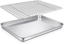 Toaster Oven Pan with Rack Set, Size 12.5 x 9.7 x 1 Inch, P&P CHEF Stainless Steel Baking Pan Oven Tray and Grid Rack for Cooking/Roasting/Cooling, Oven & Dishwasher Safe, Non-toxic & Durable