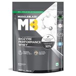 MuscleBlaze Biozyme Performance Raw Whey Protein | Clinically Tested 50% Higher Protein Absorption | Informed Choice UK, Labdoor USA Certified & US Patent Filed EAF® (Unflavoured, 1 kg / 2.2 lb)