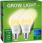 Briignite Grow Light Bulbs, LED Grow Light Bulb A19 Bulb, Full Spectrum Grow Light Bulb, Plant Light Bulbs E26 Base, 11W Grow Bulb 100W Equivalent, Grow Light for Indoor Plants, Seed Starting, 6 Pack