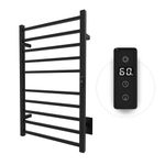 Odass | Towel Warmer | Built-in Timer with Led Indicators | Timer Modes: 1 H to 8 H, ON/Off | Temperature 30 to 60 °C (86 to 140 °F) | Wall Mounted | 10 Square Bars | Matte Black