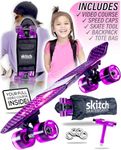 SKITCH Complete Skateboard Gift Set for Beginner Girls and Boys of All Ages with 22 Inch Mini Cruiser Board + All Accessories (Purple Galaxy)