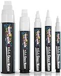 Liquid White Chalk Markers Pens - White Dry Erase Marker - Chalk Markers for Chalkboard Signs, Windows, Blackboard, Glass - 5 Various Sizes White 1mm, 3mm, 6mm, 10mm, 15mm