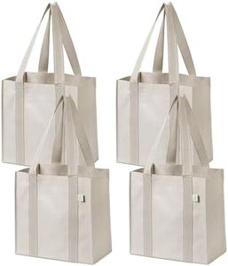 VENO 4 Pack Reusable Grocery Bags Shopping Bags, Medium Tote Bag w/Handle & Hard Bottom, Heavy Duty, Foldable Bag Carrier - Beige