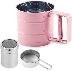 Emime 3 in1 Stainless Steel Flour Sifter for Baking 3 Cup Sifter for baking, Flour Sifter for Baking Cakes, Pastries, Cupcakes and Desserts, Powdered Sugar Shaker Duster, With Hand Press Design (Pink)