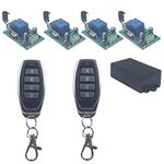 DC 12V 10A Relay Switch 1CH Wireless Remote Control Switch 433MHz Transmitter Receiver Momentary/Toggle Switch 12V Opener garage door keypad Universal wireless ON OFF (4 Receivers and 2 Transmitters)