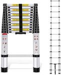 Nestling 12.5ft/3.8M Telescopic Ladder, Aluminium Loft Ladder Extendable, Max Load 150kg/330lb, Adjustable Step, for Decorating, Painting