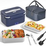 Vabaso 100W Electric Lunch Box for Adults with Insulated Lunch Bag, Spoon and Fork, Heated Lunch Box with Fruit Compartments, 1.8L Large Capacity, Thermal Lunchbox for Car, Truck, Office Dark Blue